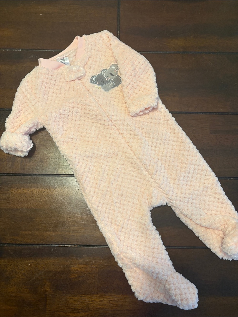 Plush Pink Baby Footed One-Piece with Koala Applique